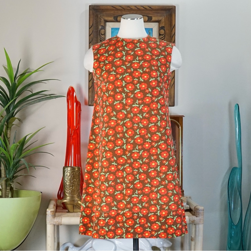 Vintage 60s floral fall knee length shift dress S/M? as-is